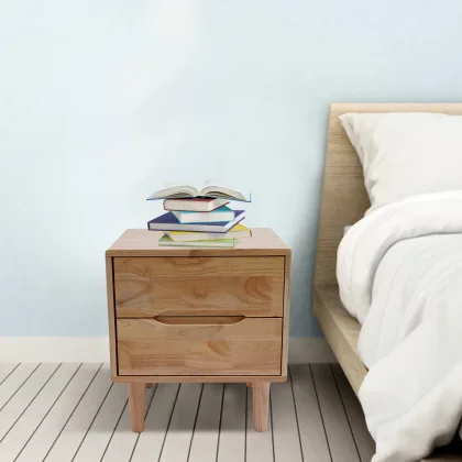 2 Drawers Wood Nightstands Mid Century Modern Handle Side Table Bedroom Storage Drawer Bedside End Table 17.52*15.75*19.49inch