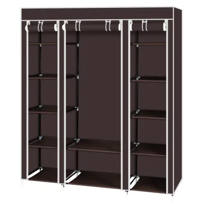 69" Portable Clothes Wardrobe Storage Organizer with Non-Woven Fabric Quick and Easy To Assemble Extra Strong and Durable Dark
