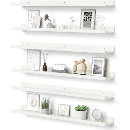 Floating Shelves for Wall, Wood Mounted Shelf Decor Storage Set of 6, for Bedroom, Kitchen, 35.5 inch Long Picture Ledge, White