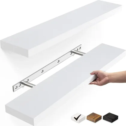 Floating Shelves, 22.5" Wall Mounted Rustic Wood Shelves for Bathroom, Bedroom, Living Room, Kitchen, Office,  (White, Set of 2)