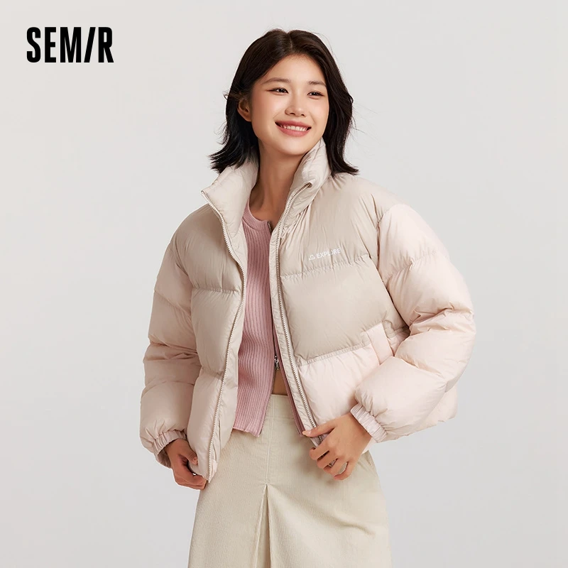 Semir Down Jacket Women Short Length Three-Resistant Oversize Winter 2024 New Letter Stand-Up Collar Top