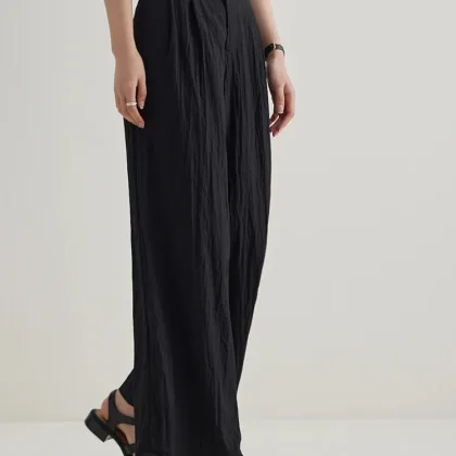 DUSHU【3 Colors】Women Summer Thin Trousers Sunpant Cool draped Long Pants Black Full Length Office Lady Elastic Waist Trouser