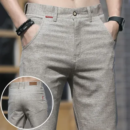 Spring Summer Men Thin Linen Straight Pants Streetwear Fashion New Business Casual Pockets Slim Big Size Male Versatile Trousers
