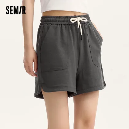 Semir Casual Trousers Women Elastic Waist Loose Straight-leg Trousers 2024 New Summer Version Split Textured Shorts