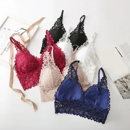 Lace Sexy Lingerie Wireless Bra For Women Padded Push Up Bralette Female Brassiere Soft Backless Fashion Bras Underwear