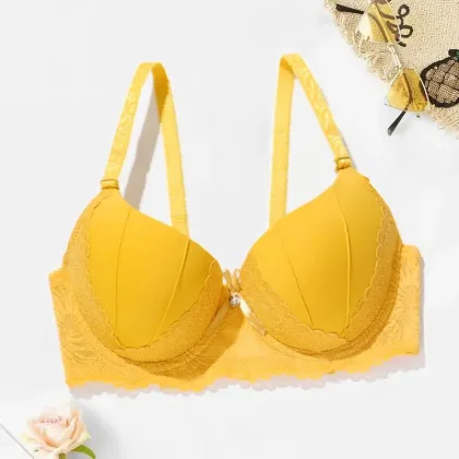 Beauwear Hand Shap Foam Pad Bra Push Up Solid Color Floral Lace Bras for Women Underwire Brassiere 75B 80B 85B