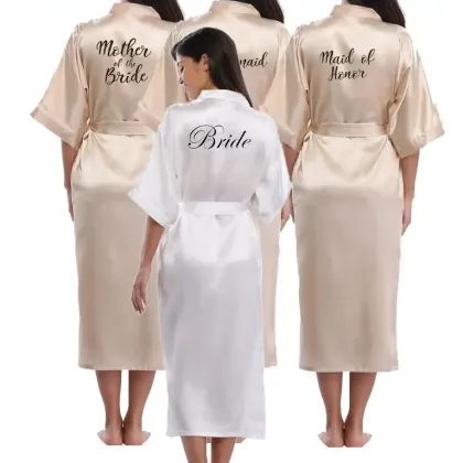 Bridesmaid champagne Large Plain Mother Bride Kimono Silk Satin Lace Night Dress Gown Wedding Robes Bathrobe Ladies Robe