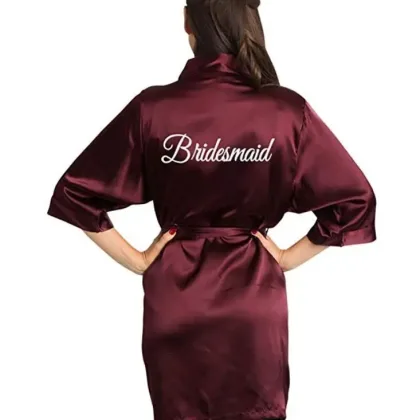 Burgundy Satin Kimono Robes women short pajamas dressing gown wine red Bridesmaid Gift team bride Bridal Party Robes
