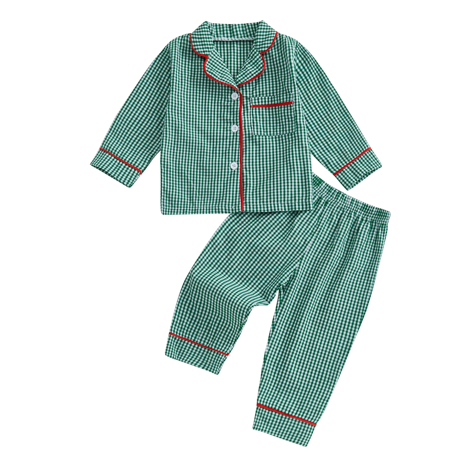 1-4Years Kids Baby Girl Boy Christmas Pajamas Set Autumn Plaid Print Long Sleeve Shirt and Pants 2Pieces Set Toddler Sleepwear