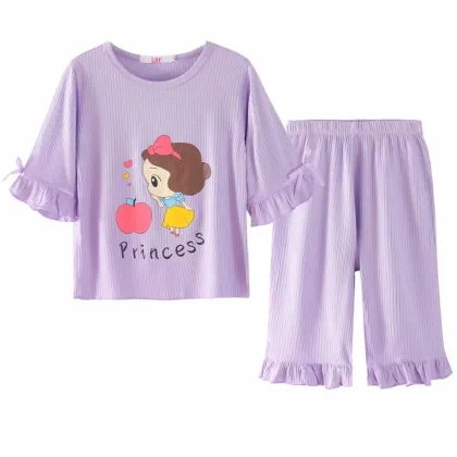 2022 Spring Summer Children Clothes Princess Pajamas For Girls Teenager Kids Soft Home Suits Half-sleeve Costume 3 6 10 12 Years