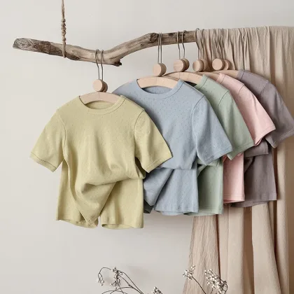 2025 A - Class Soft Cotton Solid Color Ribbed Home Pajamas Set for 0 - 4 Years Ins Style Breathable Boys Girl Home Wear Suit