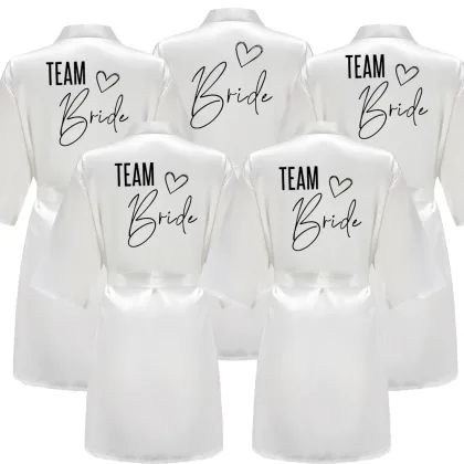 Bride Bridesmaid Wedding Robe Kimono Bathrobe Gown Nightgown Casual Satin Short Women Sexy Nightwear Sleepwear M021