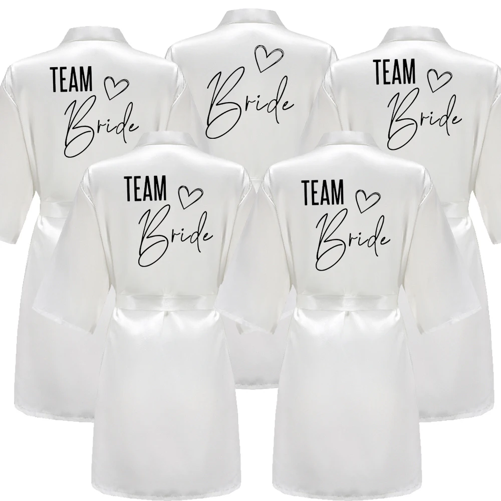 Bride Bridesmaid Wedding Robe Kimono Bathrobe Gown Nightgown Casual Satin Short Women Sexy Nightwear Sleepwear M021