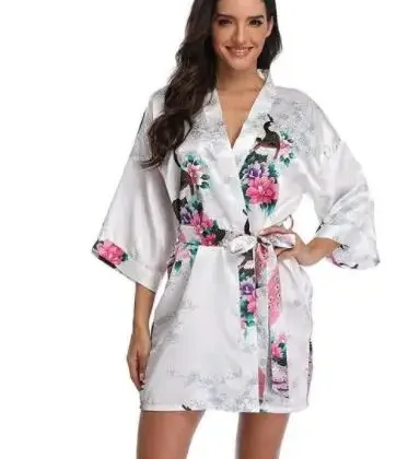 Sexy Print Kimono Gown Satin Women Bathrobe Bridal Wedding Gift Silky Sleepwear Nightdress Oversize 3XL Nightgown Homewear