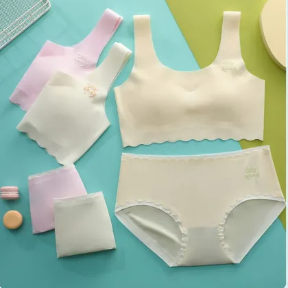 Girls Underwear Suit Junior Students Development Stage Children's Seamless Bras+briefs 2pcs/set Teenager Undershirt Clothing