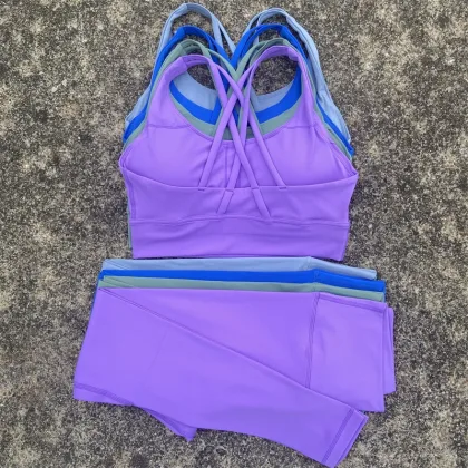 Yoga Set Gym Sports Set 2 Piece Women Workout Outfit Fitness Suit Cross Straps Bra Top And High Waist Leggings Running Tracksuit