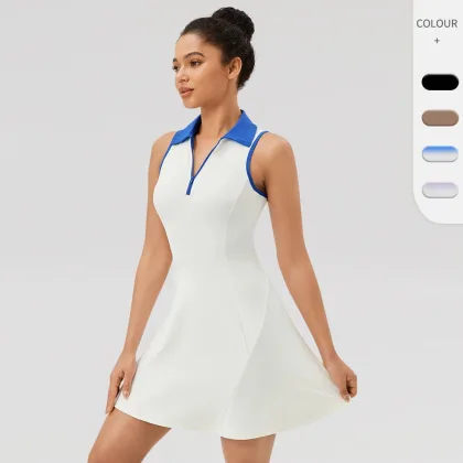 Flip Collar One-piece Tennis Dress for Women, Quick Drying, Breathable, Sports and Leisure Fitness Dress 42157