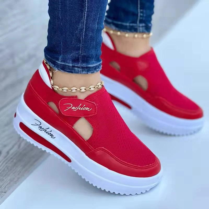 Large Casual Single Shoes for Women 2025 New Summer Flat Bottomed Breathable Casual Mesh Fashionable Thick Soled Sports Shoes