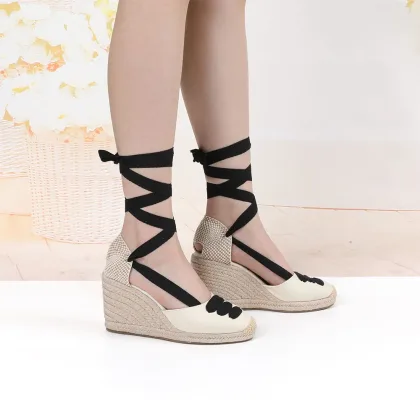 Sandalias Mujer Women's Wedge Espadrille Sandals Comfortable Slippers Ladies Womens Casual Shoes Breathable Flax Canvas Pumps