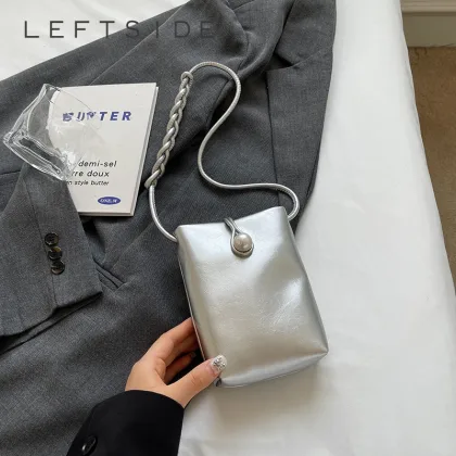 LEFTSIDE Mini PU Leather Crossbody Bags for Women 2025 Summer New Simple Shoulder  Bag Females Cute Silver Handbags and Purses
