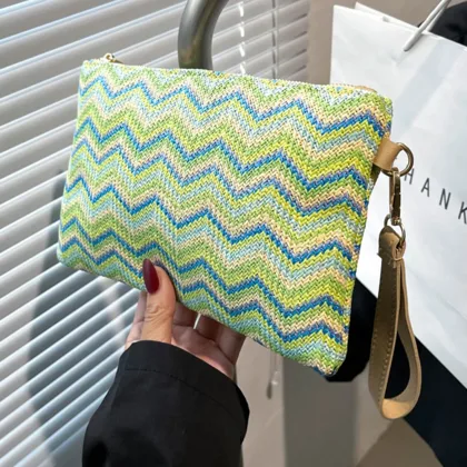 Ladies Clutch Coin Purse Colourful Hand-woven Straw Bag Handmade Vintage Casual Portable Elegant Simple Exquisite for Shopping