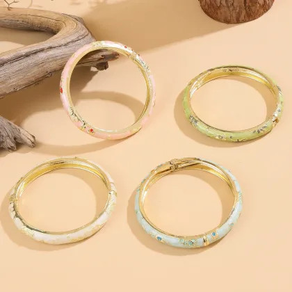 FTCY Vintage Bracelet For Women Small Flower Ethnic Style Cloisonne Bangles Women's Elegant Jewelry Gifts