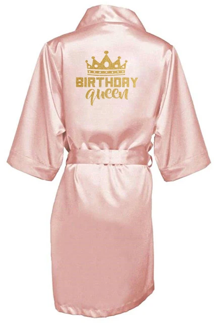 Birthday Party Queen&Squad Robes Satin Pajamas Robe Dressing Gown Pajamas gold writing kimono robe - Image 4
