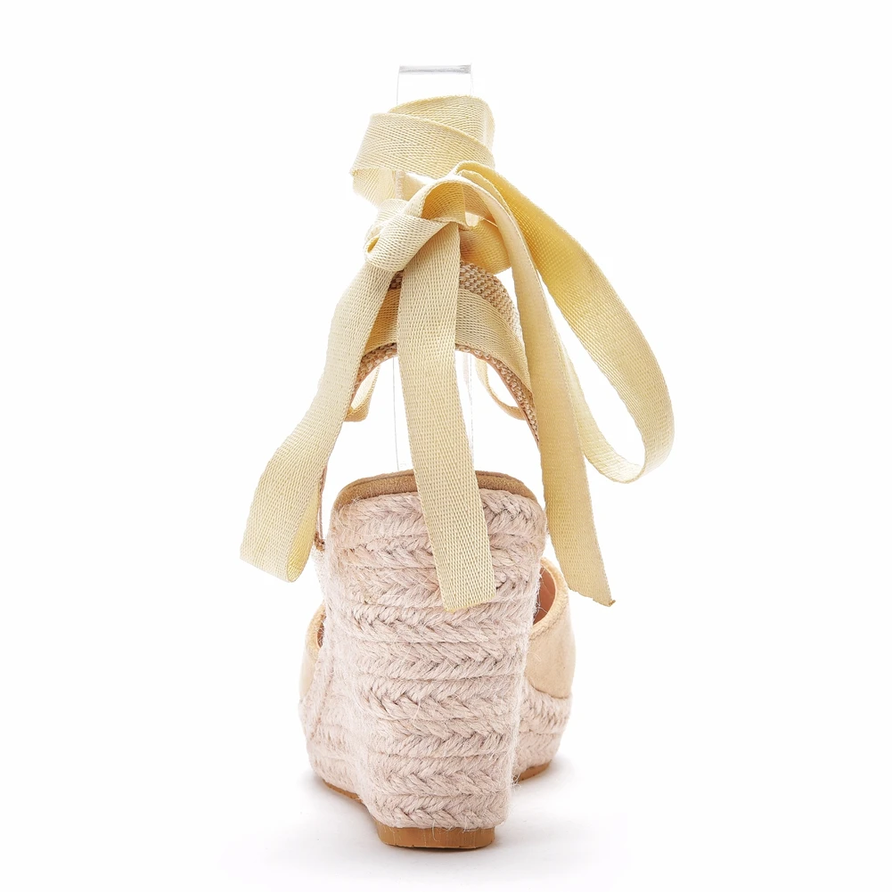 Crystal Queen Women's Wedges Espadrilles Sandals Summer Ankle Cross Strap Gladiator Casual Hemp Canvas Pumps Shoes - Image 3
