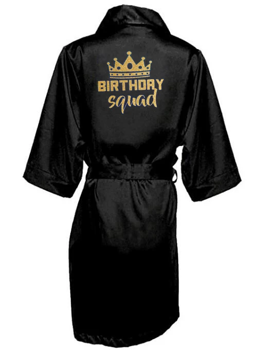 Birthday Party Queen&Squad Robes Satin Pajamas Robe Dressing Gown Pajamas gold writing kimono robe - Image 6