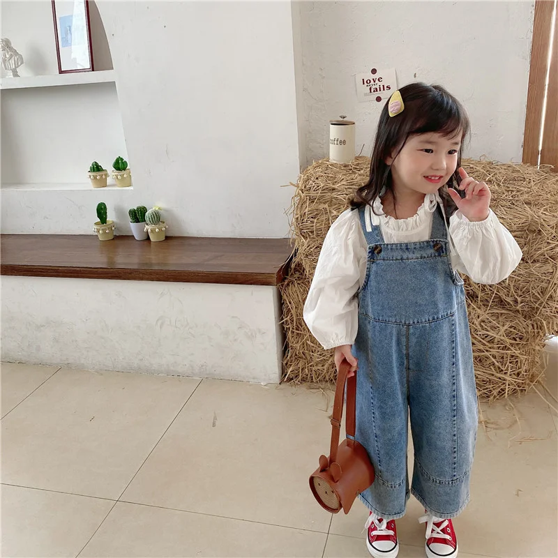 Korean style Spring Fall Kids Children Oversized Wide Leg Denim Overalls Baby Clothes Boys Girls Loose All-match Casual Pants - Image 2