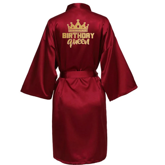 Birthday Party Queen&Squad Robes Satin Pajamas Robe Dressing Gown Pajamas gold writing kimono robe - Image 2