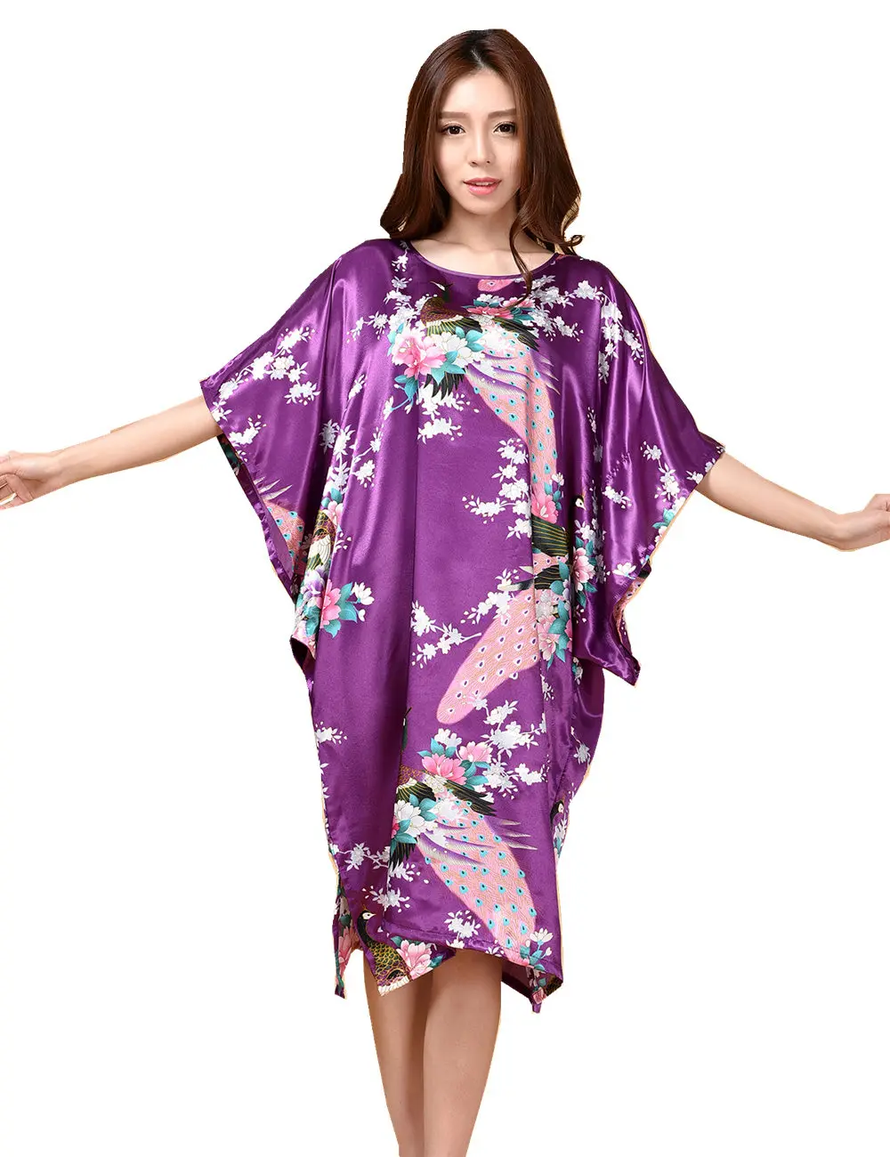Sexy Female Silk Rayon Robe Bath Gown Nightgown Summer Casual Home Dress Printed Loose Sleepwear Plus Size Nightwear Bathrobe - Image 2