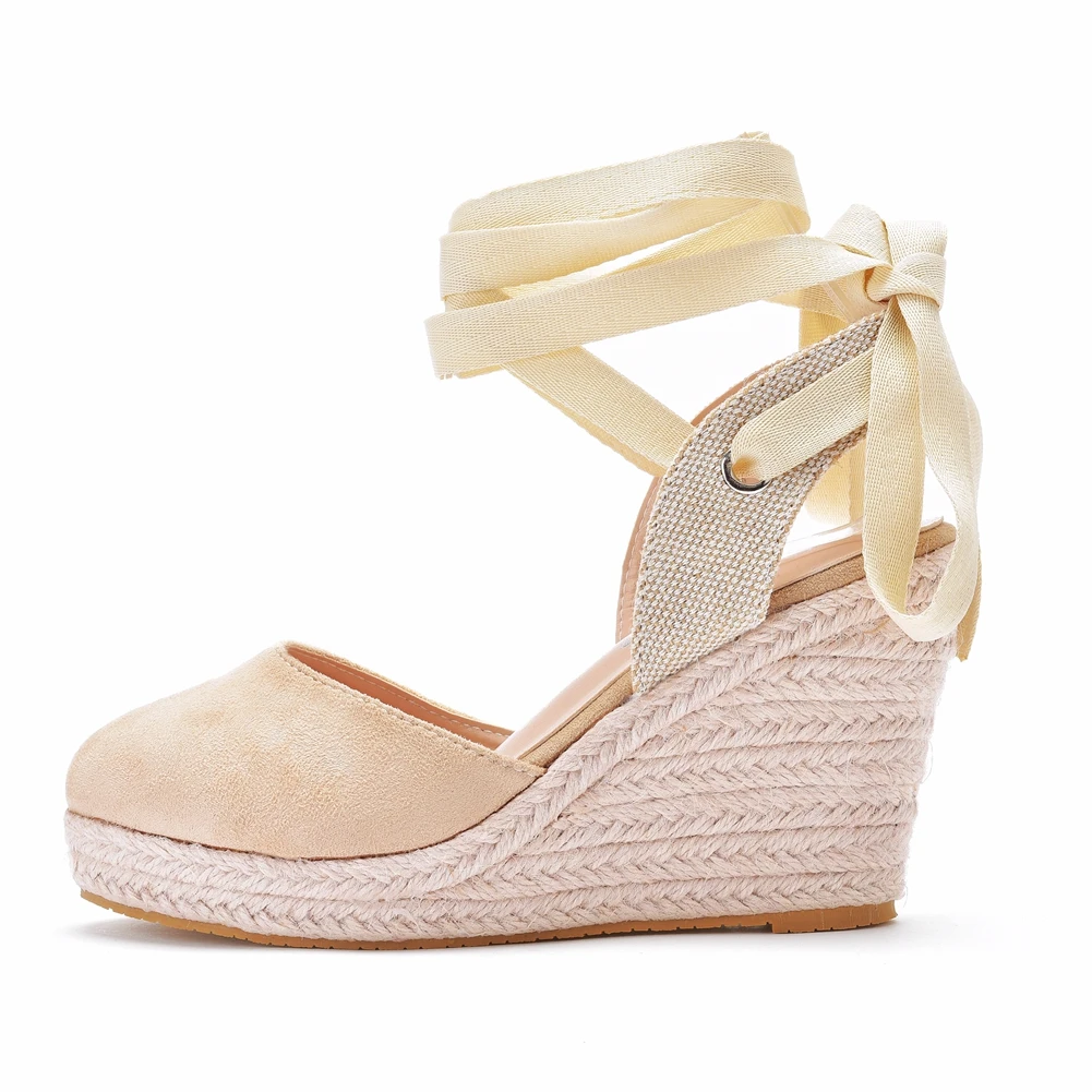 Crystal Queen Women's Wedges Espadrilles Sandals Summer Ankle Cross Strap Gladiator Casual Hemp Canvas Pumps Shoes - Image 2