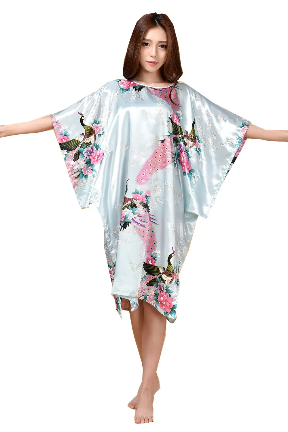 Sexy Female Silk Rayon Robe Bath Gown Nightgown Summer Casual Home Dress Printed Loose Sleepwear Plus Size Nightwear Bathrobe - Image 5