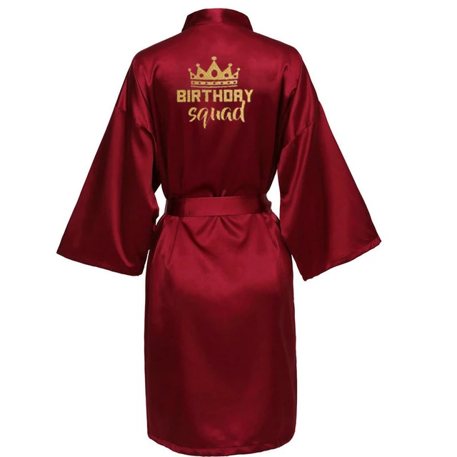 Birthday Party Queen&Squad Robes Satin Pajamas Robe Dressing Gown Pajamas gold writing kimono robe - Image 3