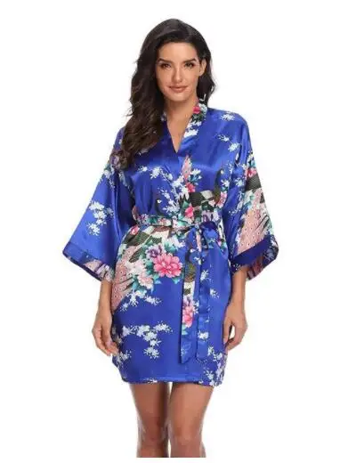 Sexy Print Kimono Gown Satin Women Bathrobe Bridal Wedding Gift Silky Sleepwear Nightdress Oversize 3XL Nightgown Homewear - Image 4