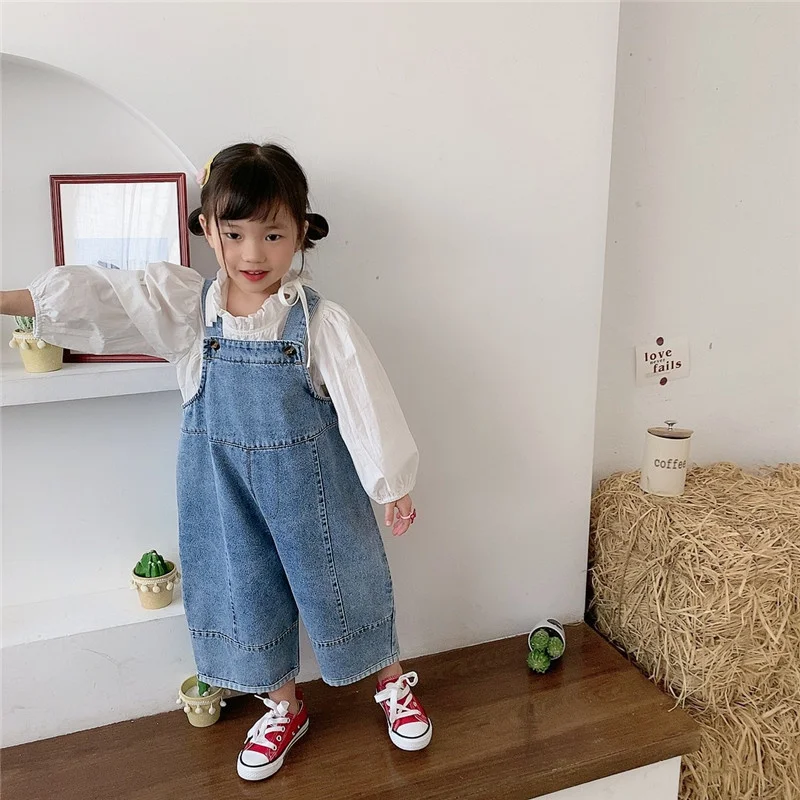Korean style Spring Fall Kids Children Oversized Wide Leg Denim Overalls Baby Clothes Boys Girls Loose All-match Casual Pants - Image 4