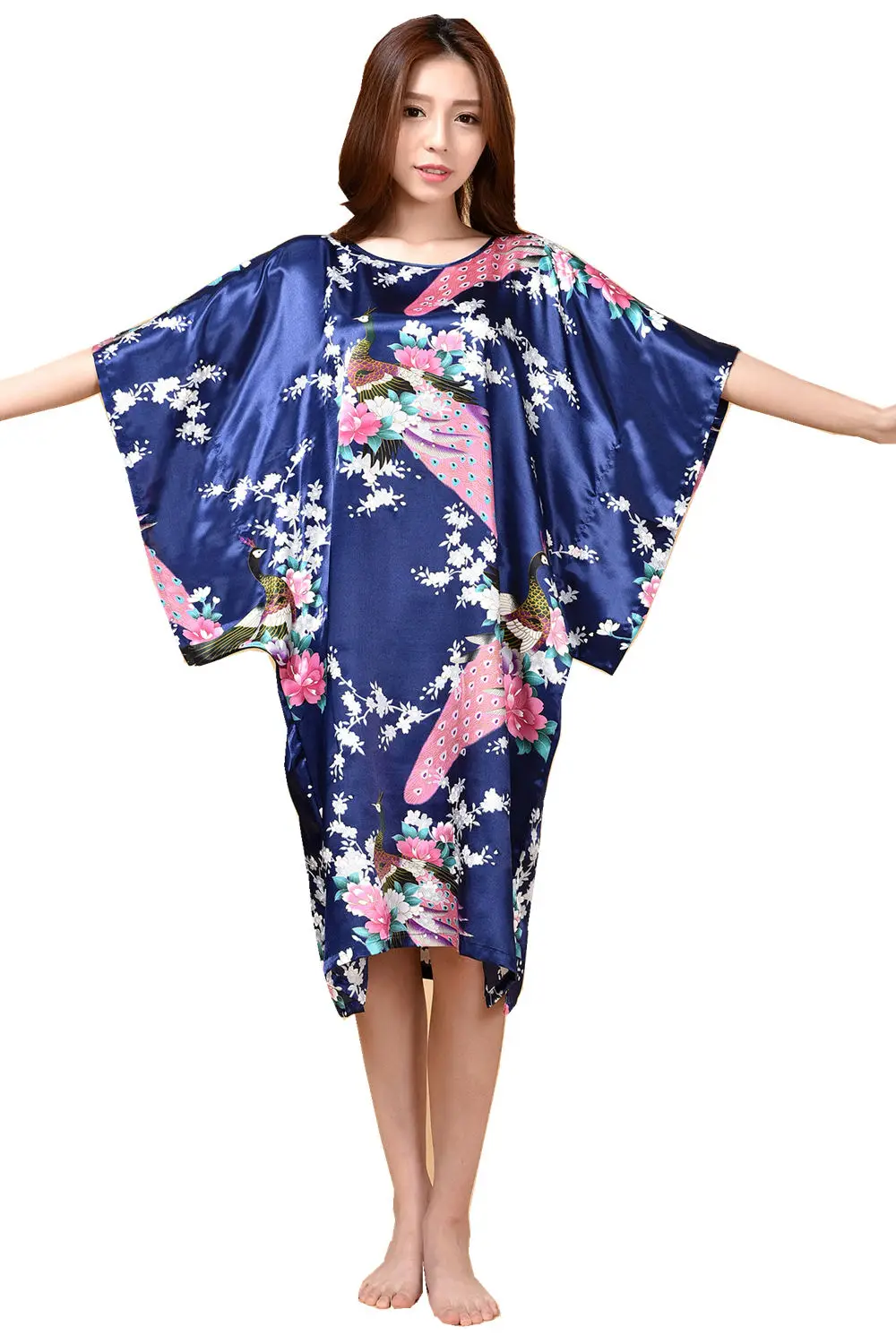 Sexy Female Silk Rayon Robe Bath Gown Nightgown Summer Casual Home Dress Printed Loose Sleepwear Plus Size Nightwear Bathrobe - Image 3