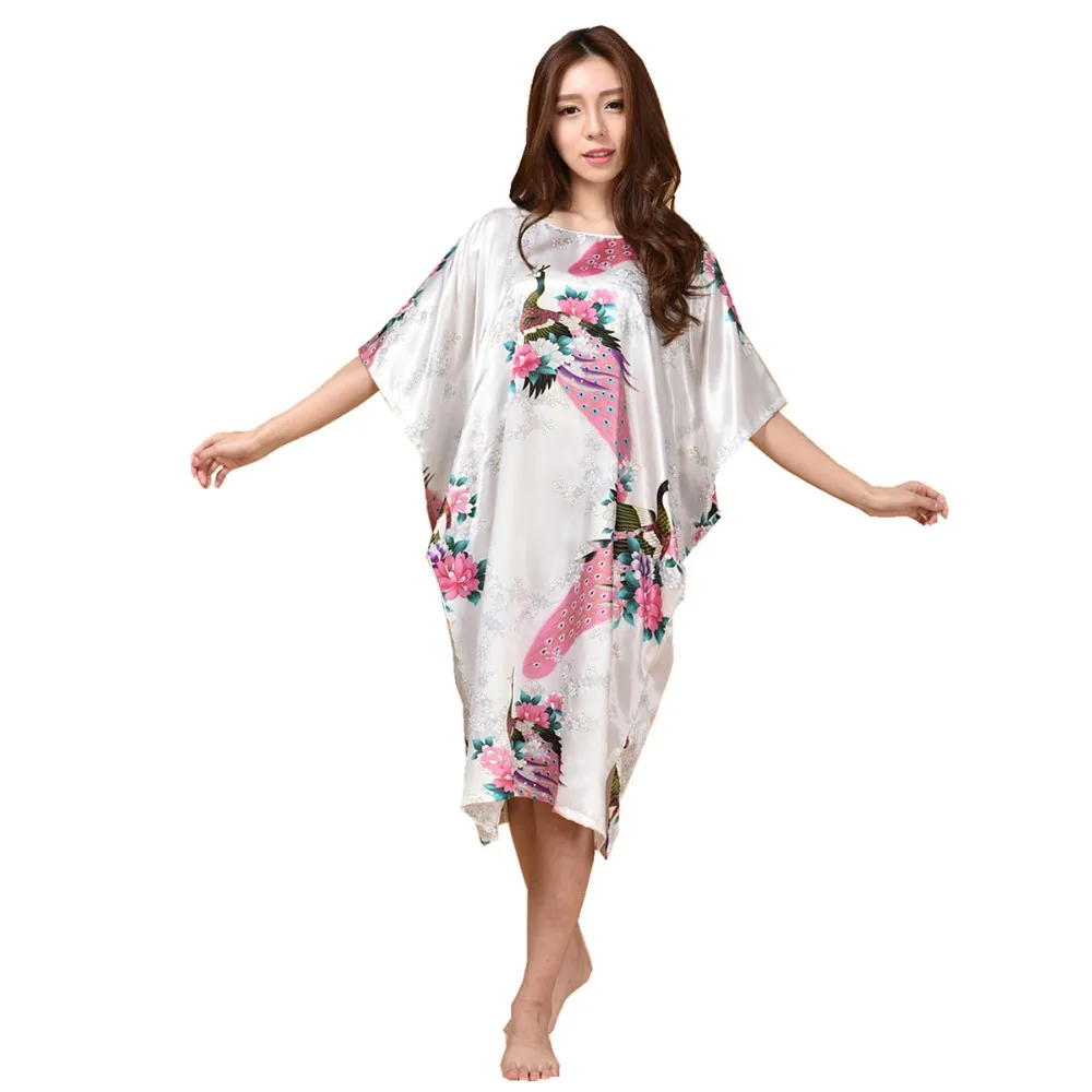 Sexy Female Silk Rayon Robe Bath Gown Nightgown Summer Casual Home Dress Printed Loose Sleepwear Plus Size Nightwear Bathrobe - Image 6