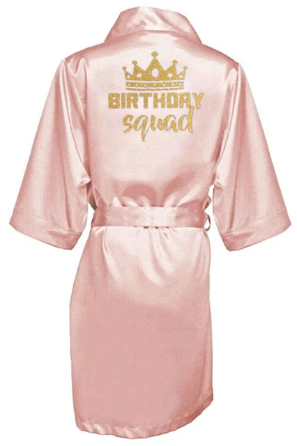 Birthday Party Queen&Squad Robes Satin Pajamas Robe Dressing Gown Pajamas gold writing kimono robe - Image 5
