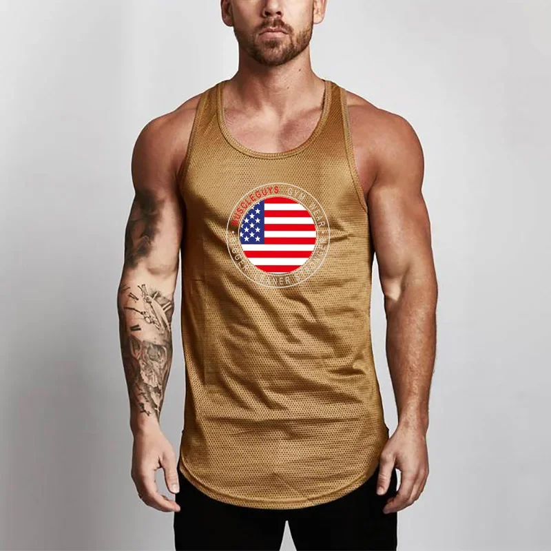Muscleguys Brand Gym Clothing Summer Bodybuilding and Fitness Mens Tank Top Workout Vest Mesh Stringer Tanktop Undershirt - Image 2