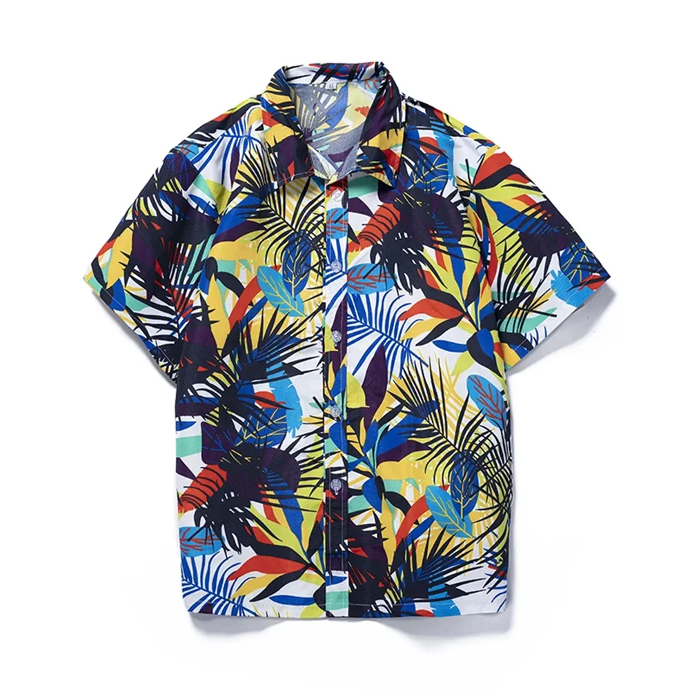 Summer Breathable Hawaiian Shirts Men Coconut Tree Printed Short Sleeve Button Down Vacation Plus Size - Image 5