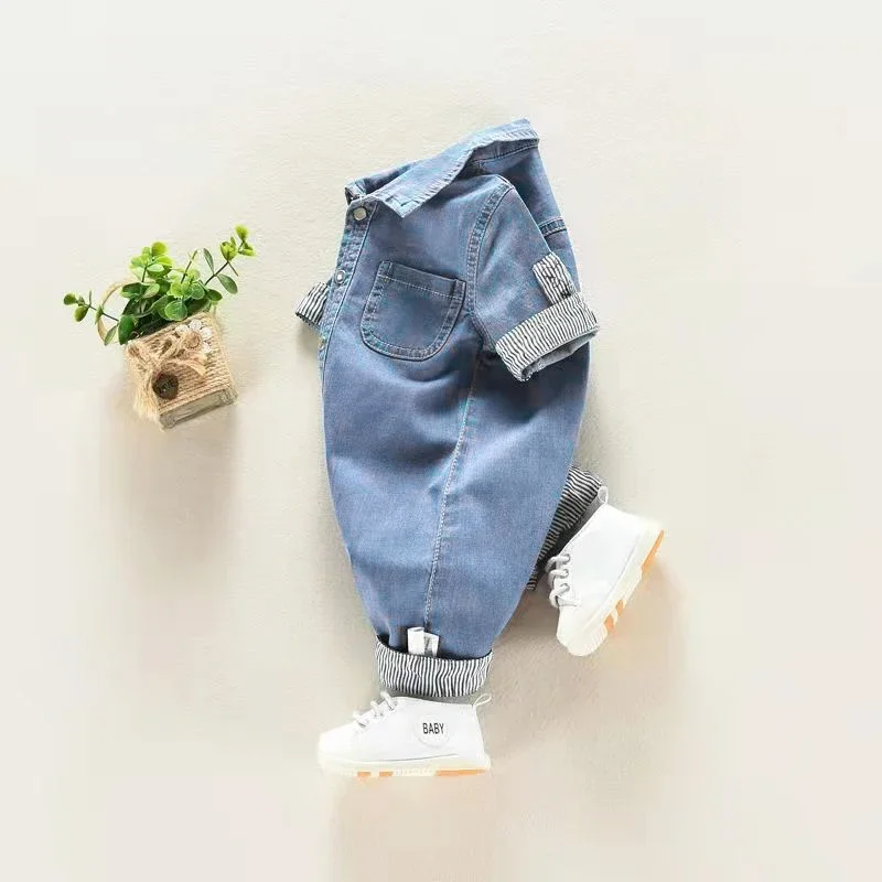 DIIMUU Baby Children Boys Clothing Toddler Overalls Denim Pants Fashion Kids Casual Jumpsuits Long Sleeve Trousers - Image 2