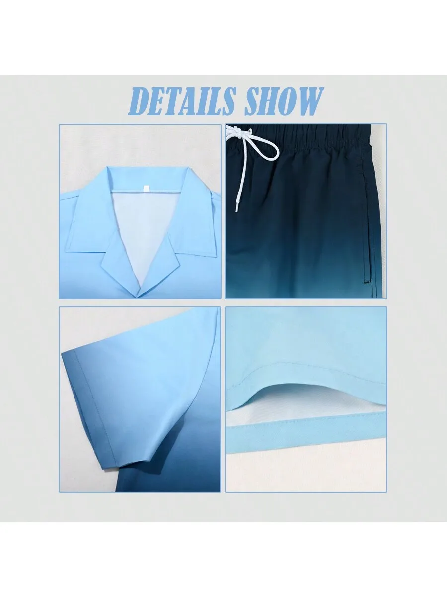 2pcs Men's Casual Summer Outfits, Color Block Short Sleeve T-Shirt & Drawstring Shorts Set, Beach Sports Exercise Short Clothin - Image 3