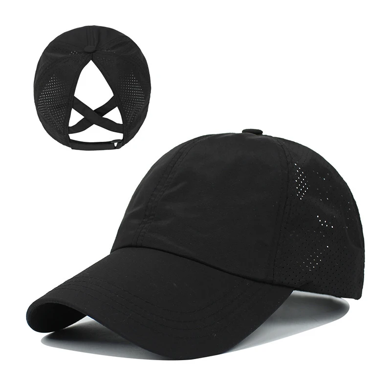 Summer Solid Color Baseball Caps Golf Wear Women Sport Leisure Cross Ponytail Hat Mesh Quick-Drying Half-Hollow Men's Peaked Cap - Image 5