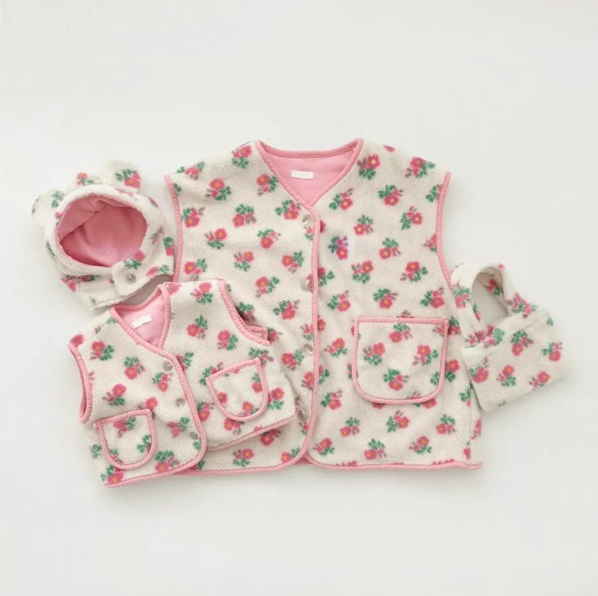 Vests Autumn Winter Fragmented Flowers Double Sided Velvet Boys Girls Baby Children Warm 2023 Simple Sweet round collar - Image 5