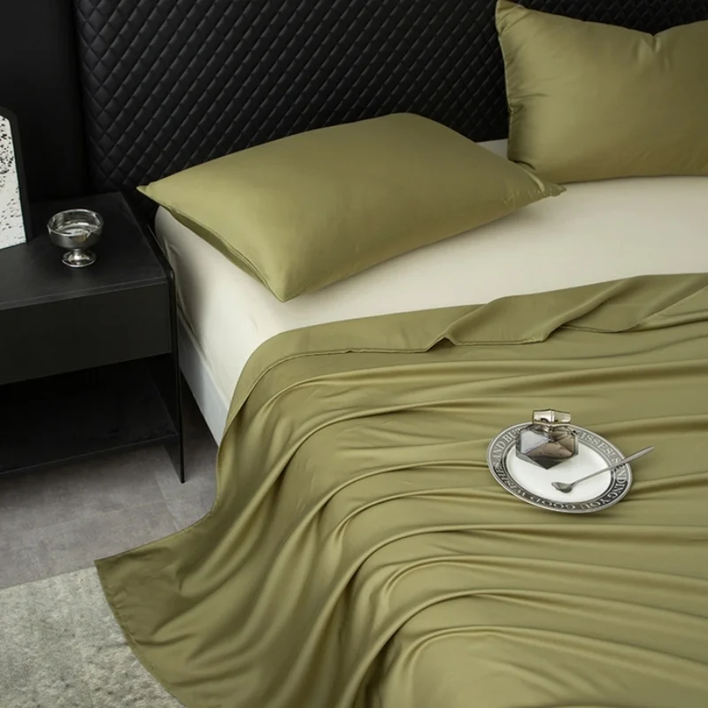US Full Size Top Sheet Eucalyptus Fiber Flat Sheet Olive Green Summer Cool Feeling Mattress Cover Bed Sheet Linens 205*243cm - Image 5