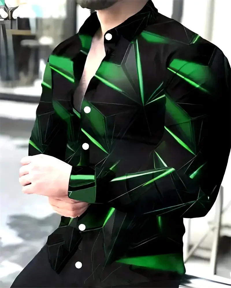 Fashion Men's Long Sleeves Shirts 3D Geometric Print Men's Casual Buttoned Long Sleeve Shirts Men's Spring Autumn Men's Tops - Image 5