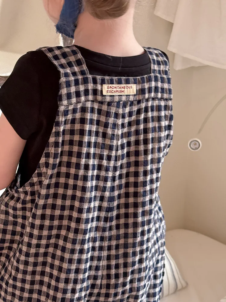 2025 Spring New Children Plaid Overalls Cotton Boys Thin Casual Pants Breathable Baby Girls Loose Strap Trousers Kids Clothes - Image 2