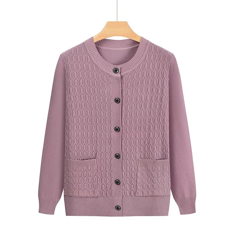 Fashion Grandma Knitted Cardigan Autumn Winter New Women's Sweater Top Middle Aged Mother Knitwears Coat кардиган женский - Image 5